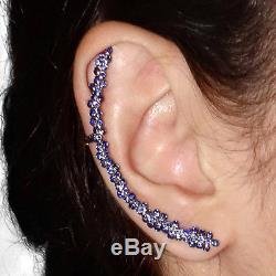 14K Gold 2.42 Ct Sapphire Earrings 925 Sterling Silver Ear Cuffs Vintage Jewelry