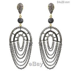 14K Gold Diamond Dangle Earrings Sterling Silver Vintage Inspired Fine Jewelry