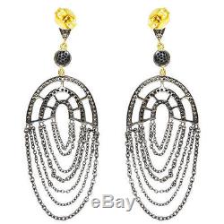 14K Gold Diamond Dangle Earrings Sterling Silver Vintage Inspired Fine Jewelry