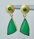 14k Sterling Green Emerald & Chalcedony Modernist Dangle Earrings Vintage