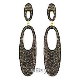 14K Yellow Gold Diamond Pave Vintage Style Earrings 925 Sterling Silver Jewelry