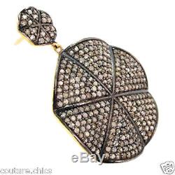 14k Gold 6.35CT Diamond Pave Dangle Earrings 925 Sterling Silver Vintage Jewelry