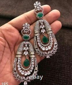 1899's Egypt Style Art Deco Vintage Old Cut Emerald & Old CZ 32.24CTW Earrings