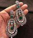 1899's Egypt Style Art Deco Vintage Old Cut Emerald & Old Cz 32.24ctw Earrings