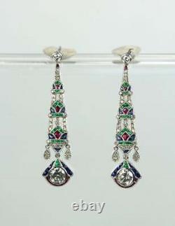 1920's Made In 925 SS & Feature Emeralds, Ruby, Sapphires & CZ Vintage Earrings
