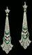 1925's Vintage Art Deco Style Cubic Zirconia And Emerald Stone Dangle Earrings