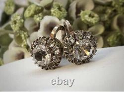 1950 Vintage USSR Gilt Sterling Silver 875 Women's Earrings Jewelry Rock crystal