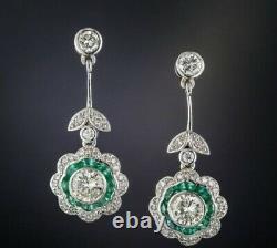 1950's Beauty-Only 925 Silver Emerald & Cubic Zirconia Drop Vintage Earrings Set
