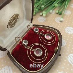1960 Vintage Gilt Sterling Silver 875 Women's Jewelry Earrings Rock Crystal 4.8g