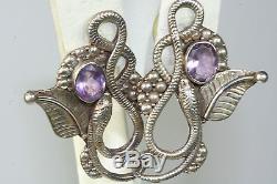 1980's Vintage Bali Sterling Silver Amethyst Snake Earrings