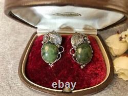1991's Vintage USSR Sterling Silver 925 Women's Jewelry Earrings Stud Ear Jade