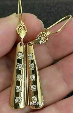 1.00 Ct Diamond Art Deco Vintage Drop And Dangle Earrings 14K Yellow Gold Over