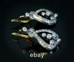 1.98 Ct Round Diamond Engraved Vintage Drop Dangle Earrings 925 Sterling Silver