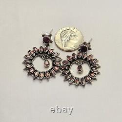 22.3gr Mesmerizing Large Vintage Sterling Silver Garnet Cluster Earrings