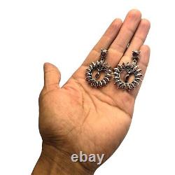 22.3gr Mesmerizing Large Vintage Sterling Silver Garnet Cluster Earrings