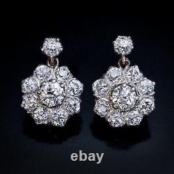 2.00Ct Round Cut Lab Created Diamond Vintage Drop Earrings 14K White Gold Plated