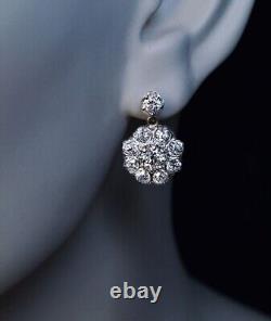 2.00Ct Round Cut Lab Created Diamond Vintage Drop Earrings 14K White Gold Plated