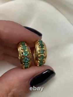 2.00Ct Round Natural Vintage Emerald Hoop Earrings 14K Yellow Gold Plated