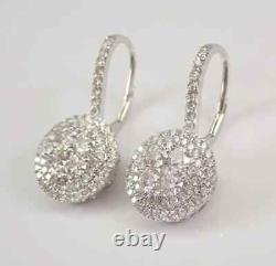 2.20Ct Round Cut Natural Moissanite Dangle Earrings 14K White Gold Plated Silver