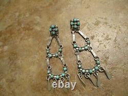 2 3/4 Vintage Zuni / Navajo Sterling Silver SNAKE EYE Turquoise Ladder Earrings