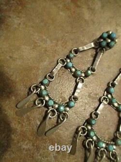 2 3/4 Vintage Zuni / Navajo Sterling Silver SNAKE EYE Turquoise Ladder Earrings