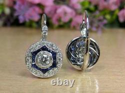 2.56 Carat Round Cut Diamond & Enamel Drop Dangle Earrings 925 Sterling Silver