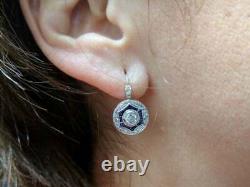 2.56 Carat Round Cut Diamond & Enamel Drop Dangle Earrings 925 Sterling Silver