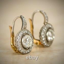 2.6 Ct Flawless Bezel Set Round Stone Vintage Style Drop Dangle Earrings