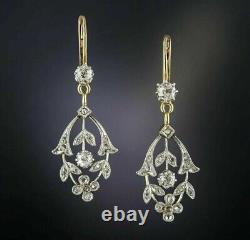 2.75 Ct Lab-Created Diamond Vintage Dangle Earrings 14k Yellow Gold Plated