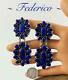 2.75 Vintage Federico Jimenez Sterling Silver Deep Blue Lapis Cluster Earrings