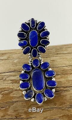 2.75 Vintage FEDERICO JIMENEZ Sterling Silver DEEP BLUE LAPIS Cluster Earrings