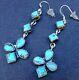 2 Long Vintage Navajo Sterling Silver Turquoise Cluster Dangle Earrings Pierced