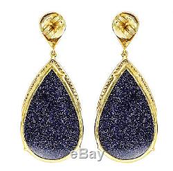 37.2ct Sunstar Gemstone Dangle Earrings Sterling Silver Vintage 14k Gold Jewelry