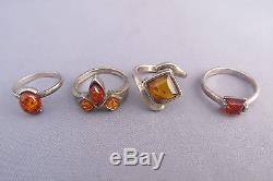 3d Vintage Sterling 36 Piece Mixed Amber Ring Lot 76.7g