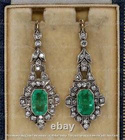 4Ct Lab Created Emerald Vintage Art Deco Style Dangle Earrings 14K White Gold Fn