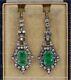 4ct Lab Created Emerald Vintage Art Deco Style Dangle Earrings 14k White Gold Fn