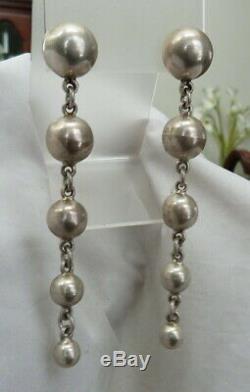 4 Long Old Vintage Navajo Pearls Sterling Silver Large Bench Bead Earrings
