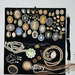 51 pc Vintage&Mod Cameo Jewelry LOT Brooches Earrings- Sterling, Germany, Florenza