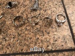 72g Vintage Lot Sterling Silver Rings, Earrings, Brooches, Bracelet, & Necklaces