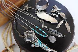 8x VINTAGE RESELL LOT NAVAJO ZUNI STERLING SILVER RING PENDANT NECKLACE RING
