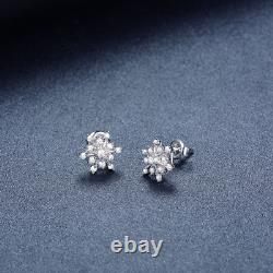 925 Sterling Silver 0.30ct Round Diamond Flower Stud Vintage Art Deco Earrings