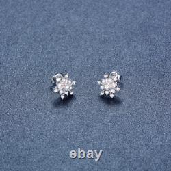 925 Sterling Silver 0.30ct Round Diamond Flower Stud Vintage Art Deco Earrings