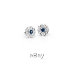 925 Sterling Silver 0.75 TCW Sapphire & Diamond Vintage Stud Women Earrings