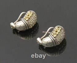 925 Sterling Silver & 14K GOLD Vintage Genuine Diamonds Drop Earrings EG9534