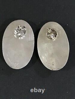 925 Sterling Silver 14K gold Vintage Blister Pearl Artist Signature Earrings
