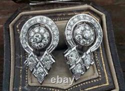 925 Sterling Silver Antique & Vintage Wedding Art Deco Earrings 2.11 Ct Diamond