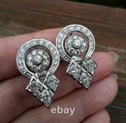 925 Sterling Silver Antique & Vintage Wedding Art Deco Earrings 2.11 Ct Diamond
