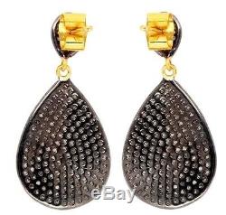 925 Sterling Silver Earrings 14K Gold Diamond Pave Vintage Inspired Jewelry