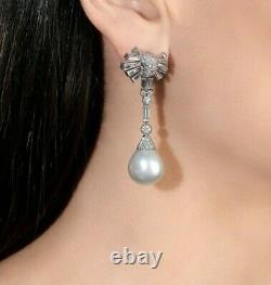 925 Sterling Silver Earrings Cubic Zirconia 14K Jewelry Vintage Style Pearl
