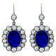 925 Sterling Silver Earrings Cubic Zirconia Blue Oval Vintage Tyle Halo Women